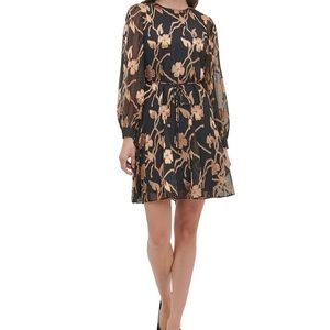Tommy Hilfiger Gold Floral Chiffon Dress 4 NWT